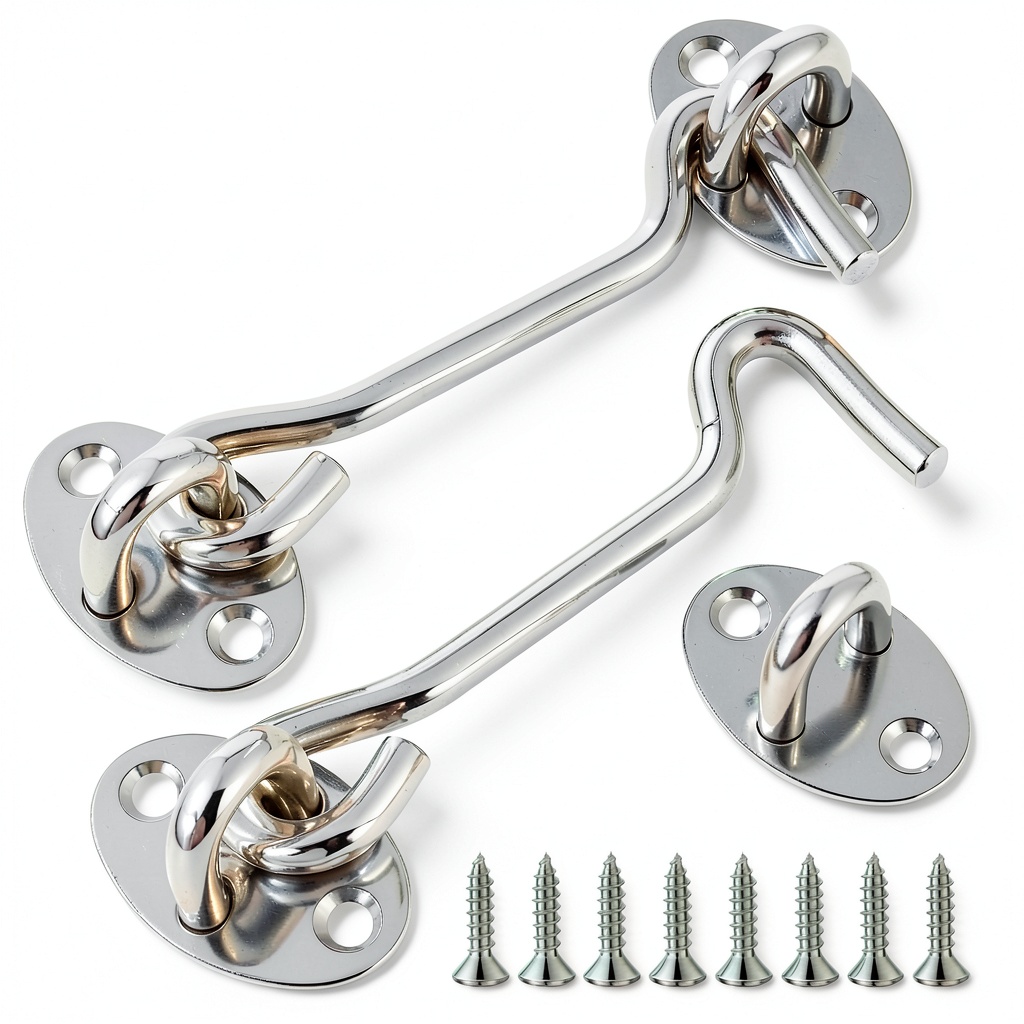 Styquenzer hook and eye latch installed on a wooden cabinet door