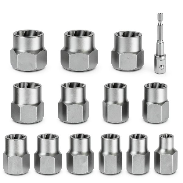 Bolt Extractor Kit,14 Piece Impact-Grade CR-MO Steel Nut Remover Set, 3/8" Drive Socket for Removing Frozen/Rusted/Rounded Bolts & Lug Nuts (Sizes 8-19mm),Automotive & Machinery Repair-1