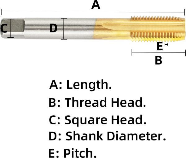 Metric M8 X 1.25 HSS Ti-Coated Straight Flute Thread Tap, M8 X 1.25mm Titanium Coated Thread Machine Tap Right Hand-3