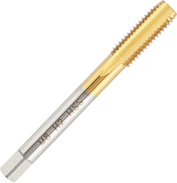 Metric M8 X 1.25 HSS Ti-Coated Straight Flute Thread Tap, M8 X 1.25mm Titanium Coated Thread Machine Tap Right Hand-0