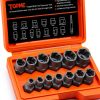 Bolt Extractor Kit,14 Piece Impact-Grade CR-MO Steel Nut Remover Set, 3/8" Drive Socket for Removing Frozen/Rusted/Rounded Bolts & Lug Nuts (Sizes 8-19mm),Automotive & Machinery Repair-0