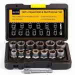 Bolt Extractor Kit, 14 PCS Impact Bolt & Nut Remover Set with 3/8 Inch Adapter, Upgrade Stripped Bolt Extractor Socket Set with Portable Tool Box, Easy Out for Rusted, Damaged, Round Bolt Nuts Screws-0