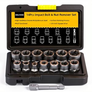 Bolt Extractor Kit, 14 PCS Impact Bolt & Nut Remover Set with 3/8 Inch Adapter, Upgrade Stripped Bolt Extractor Socket Set with Portable Tool Box, Easy Out for Rusted, Damaged, Round Bolt Nuts Screws-0