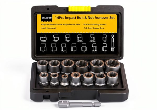 Bolt Extractor Kit, 14 PCS Impact Bolt & Nut Remover Set with 3/8 Inch Adapter, Upgrade Stripped Bolt Extractor Socket Set with Portable Tool Box, Easy Out for Rusted, Damaged, Round Bolt Nuts Screws-0
